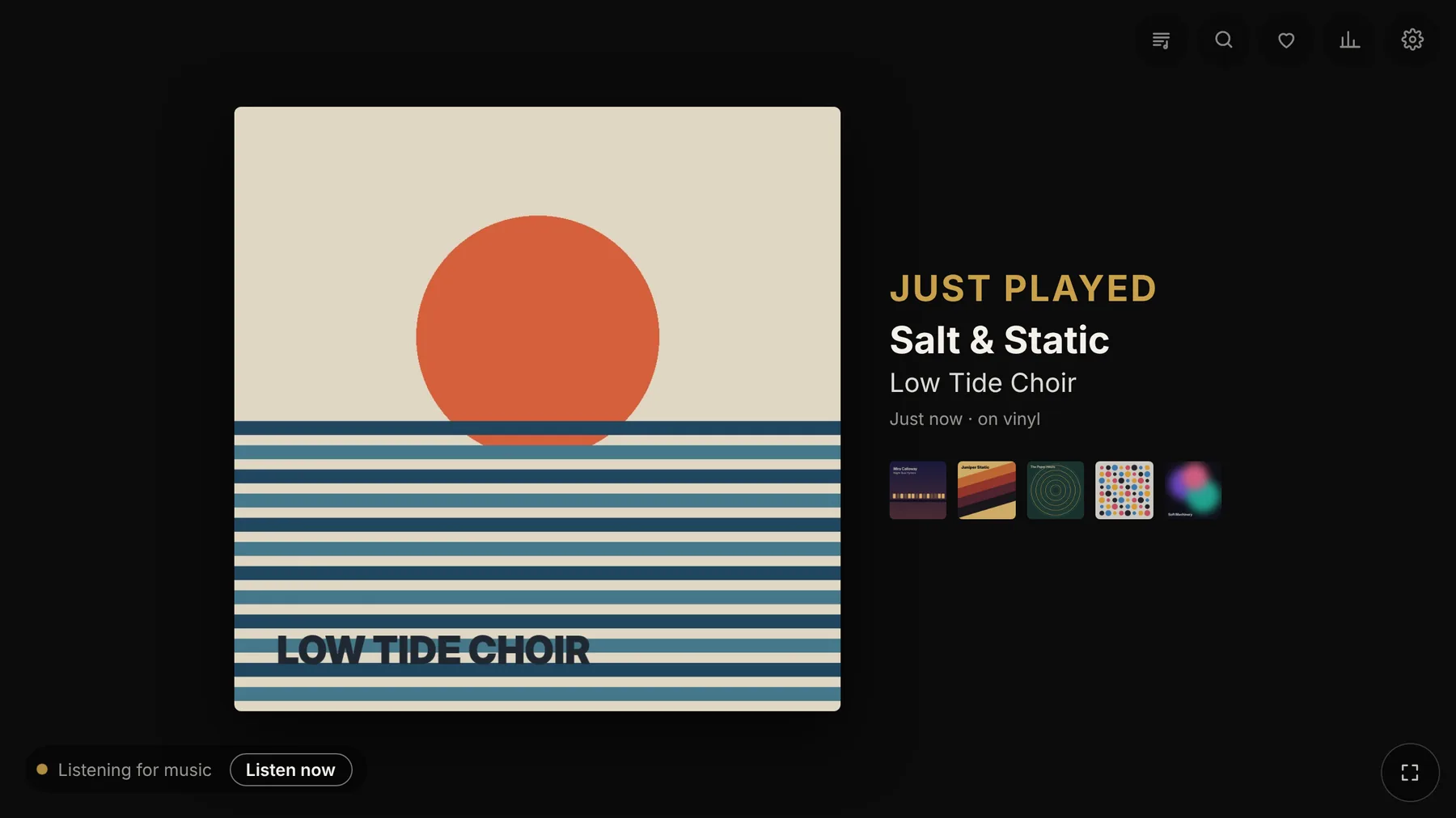 The screen between records: the album you just played and your recent records